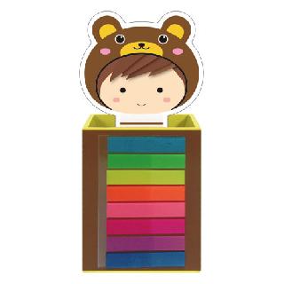 木製筆筒+書籤尺+八色標籤